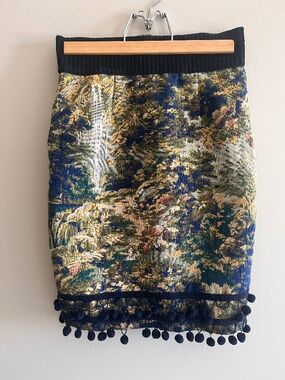 Maeve for Anthropologie Scenic Tapestry Skirt with Pom Poms; Size 2